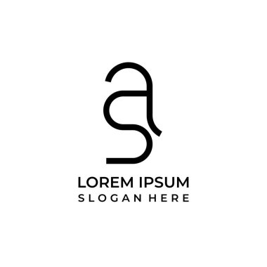 A harfi şeklinde monogram logosu, A harfi, S harfi ile birleştirilmiş, çizgi sanat logosu tarzı.