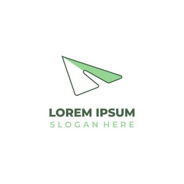 Vektör kağıt uçak logosu, yarı doğrusal, yeşil ve beyaz. kağıt uçak simgesi