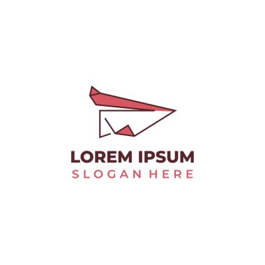 Vektör kağıt düzlem logosu, yarı doğrusal, kırmızıyla. kağıt uçak simgesi