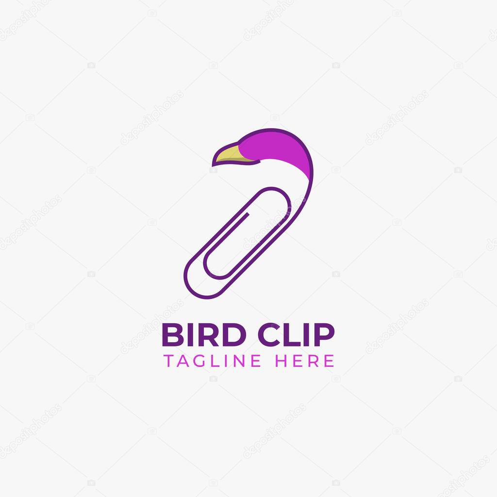 Paper Clip Bird Logo. Paperclip logo combination with other symbols