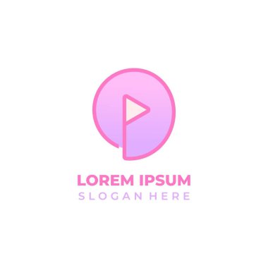 Oyun video oynatıcı uygulamasının vektör logosu daire, pembe renk, çizgi sanatı ve şekil biçimi kombinasyonu, oyun videosu ve müzik oynatıcısının simgesi ve simgesi ile birleştirildi
