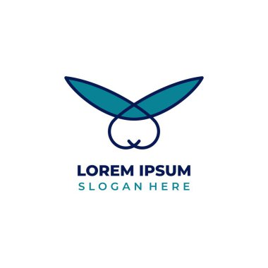 Vektör mavi tavşan kafası logosu, tavşan simgesi ya da sembol