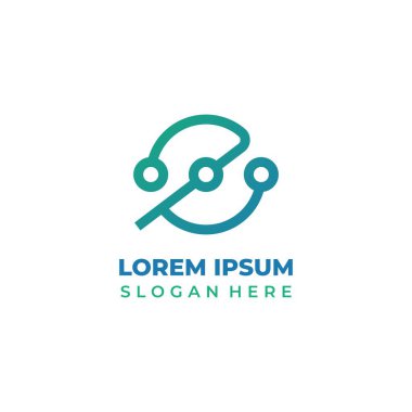 Vektör teknolojisi logosu ilk harfi e, çizgi sanatı stili mavi ve yeşil. Harf e simgesi