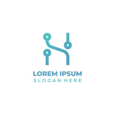 Başlangıç harfi h olan vektör teknolojisi logosu, çizgi sanatı stili, gradyan mavisi, naneden naneye. Harf h simgesi