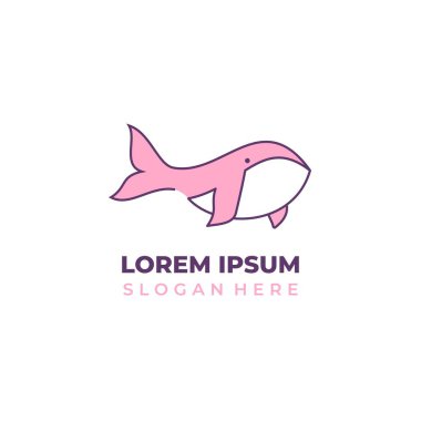 Vektör balina logosu, çizgi sanat tarzı şekillerle birleştirilmiş, pembe renk.