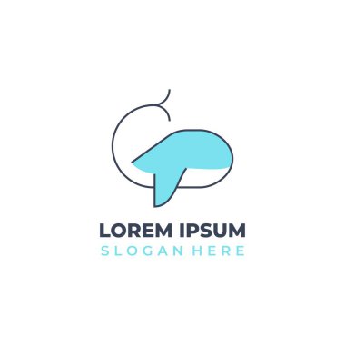 Vektör balina logosu, çizgi sanatı biçimi şekillerle birleştirilmiş, cyan rengi