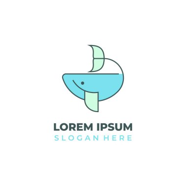 Vektör balina logosu, çizgi sanatı stili şekiller, cyan ve nane renkleri ile birleştirilmiş.