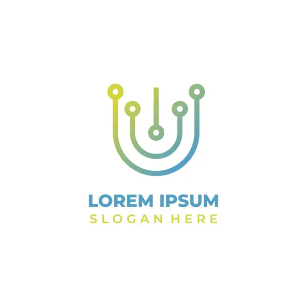 İlk U harfli vektör teknolojisi logosu, mavi ve sarı çizgili. U harfi simgesi