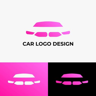 Pembe spor araba logosu, negatif uzay stili, hız ve minimalist modern tasarımın birleşimi..