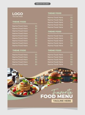 Klasik biçim fotoğraflı yemek menüsü vektörü tamamlandı