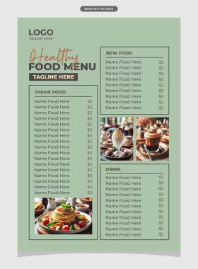 Sağlıklı mutfak işleri için çağdaş yemek menüsü şablonu