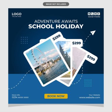 Çocuklar için okul tatil tanıtım afişi şablonu