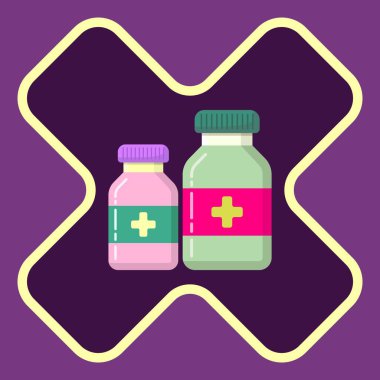 Yaratıcı uyuşturucu yok eğitim vektörü, çapraz sembolün içindeki ilaç şişesi, uyuşturucu yasağı illüstrasyonu, sağlık kampanyası için grafik tasarımı.