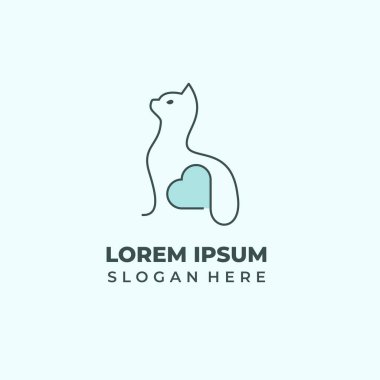 Sevimli aşk vektörü lineart kedi logosu, hayvan logosu tasarımının sembolü.