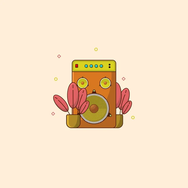 Renkli saksı bitkileriyle çevrili modern bir hoparlörün renkli düz vektör çizimi. Müzikle ilgili kavramlar, posterler veya sosyal medya grafikleri için minimalist ve temiz tasarım mükemmeldir.