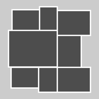 Boş fotoğraf çerçeveleri ile vektör ızgara şablonu, temiz, modern tasarım galeri resimlerini düzenlemek ve göstermek için tasarlanmıştır