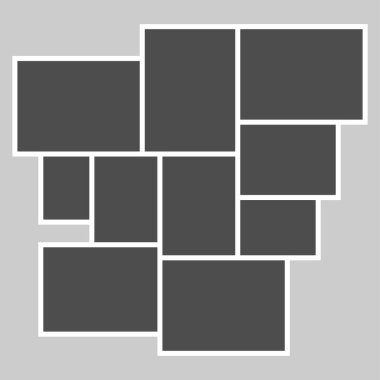 Boş fotoğraf çerçeveleri ile vektör ızgara şablonu, temiz, modern tasarım galeri resimlerini düzenlemek ve göstermek için tasarlanmıştır