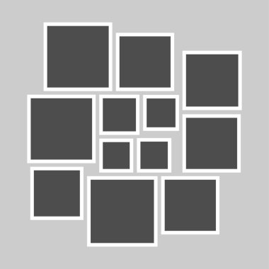 Boş fotoğraf çerçeveleri ile vektör ızgara şablonu, temiz, modern tasarım galeri resimlerini düzenlemek ve göstermek için tasarlanmıştır