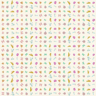 Kamp malzemeleri vektör deseni, çadır, yol işaretleri, dağ, ilk yardım çantası, dürbün, pusula, kibrit, balta. açık hava desen tasarımı