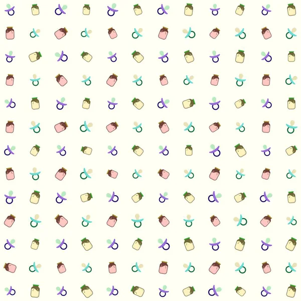 Bebek ekipmanları vektör şablonu, süt emziği, cam kavanozda süt, şirin ve sevimli. Vektör tasarımı