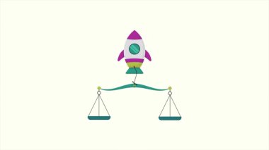 Adalet hukukunun yüksekliğinin animasyon videosu, roket animasyonuna bağlı pullar. Dünya Adalet Günü videosu için.