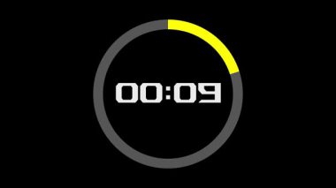 Sarı ilerleme çemberli 10 saniyelik bir animasyon videosu merkezinde bir geri sayım ve minimalist siyah bir arkaplan. Açılışlar, aralar ya da geri sayım videoları için mükemmel.