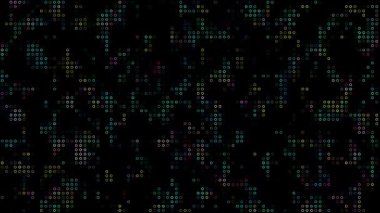 Pembe, mor, sarı ve nane arkaplanlı soyut dijital arka plan, fütürist yüksek teknoloji kavramı. Sanal alan. Parlak rastgele noktalar ve ızgaralar.