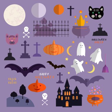 Cadılar Bayramı düz stil Icons set.