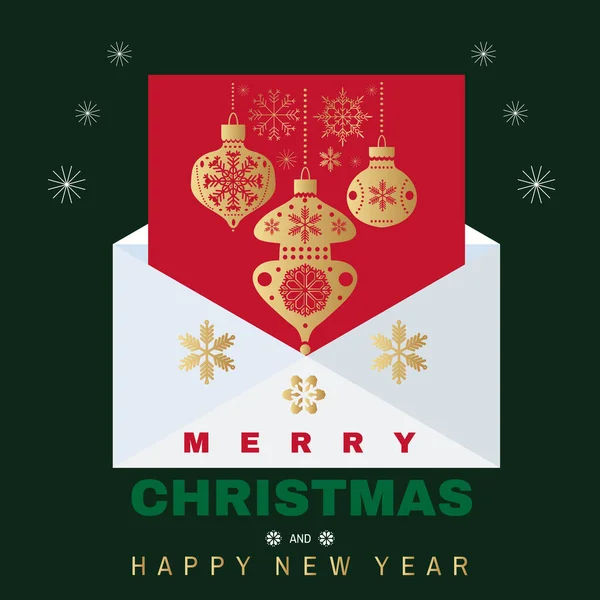 Weihnachtsbriefkonzept Großer Umschlag Mit Weihnachtlichen Elementen Und Schneeflocken Briefkasten Briefwechsel — Stockvektor