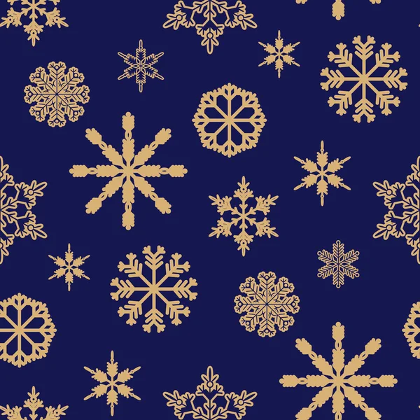Patrón Sin Costuras Navidad Con Copos Nieve Icono Oro Feliz — Archivo Imágenes Vectoriales