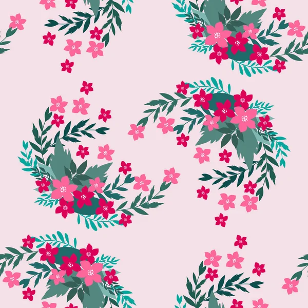 メリークリスマス冬の花の休日の芸術の背景 ポインセチアと花で手描きのクリスマスシームレスなパターン 冬の花のデザインを描いたユニークな手 ベクターイラスト — ストックベクタ