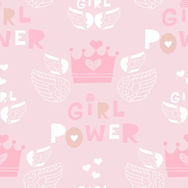 Girl Power Schriftzug Cartoon Stil Frauen Motivierende Slogan Nahtlose Muster — Stockvektor