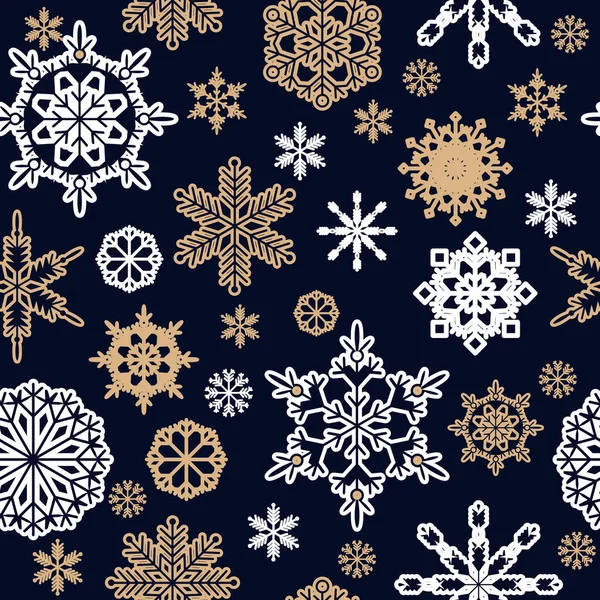 Patrón Sin Costuras Navidad Con Copos Nieve Icono Oro Feliz — Archivo Imágenes Vectoriales