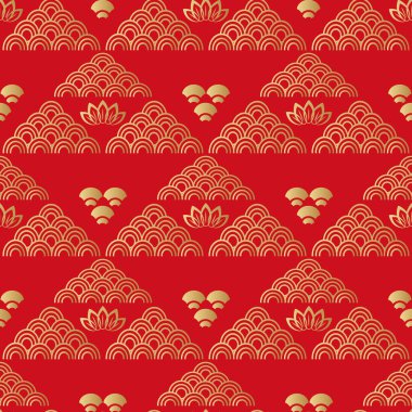 Güzel Japon desenli bulutlar, dalgalar. Japonca, Çince elementler. Vektör dikişsiz Asya dokusu. Paketleme, tekstil, kağıt, kumaş, imalat, duvar kağıtları üzerine baskı yapmak için.