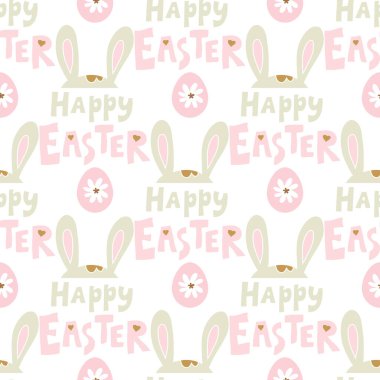 Paskalya 'da paskalya yumurtaları, sevimli tavşanlar, komik tavşanlar, bahar çiçekleri olan kusursuz bir şenlik. Şirin bahar çiçekli arka plan, kağıt, tekstil, kapaklar, pankart taşıyıcı