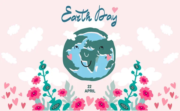 国际地球日 拯救地球生态概念 模板海报 网络横幅 明信片 矢量可爱平面卡通画 — 图库矢量图片