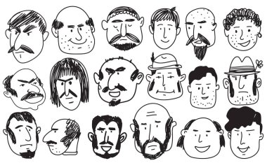  Hand drawn funny characters old people faces set, Cute avatars.Vector doodle illustration  in cartoon sstyle. 