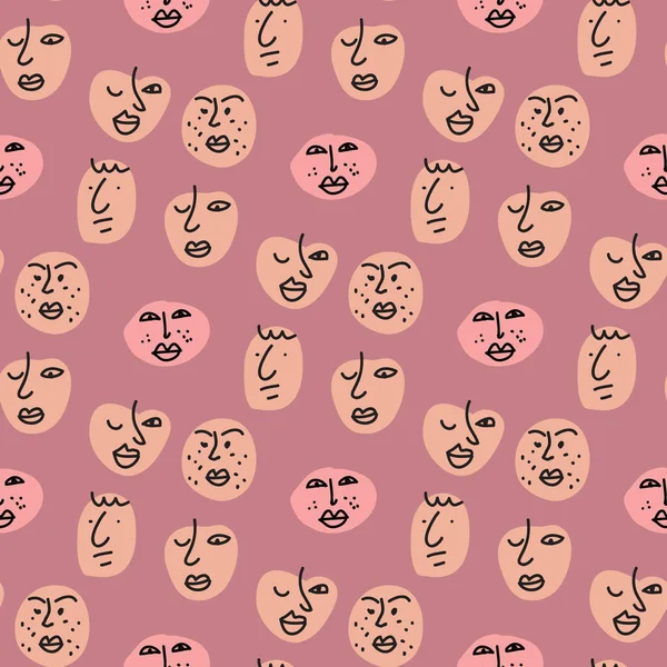 Rostros Humanos Dibujados Mano Garabato Arte Patrón Sin Costuras Estilo — Archivo Imágenes Vectoriales