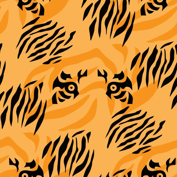 Tiger Beautiful Seamless Pattern Different Colors Cartoon Flat Style Modern — Stock Vector