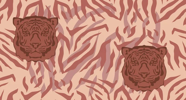 Тигр Красивый Безмордый Узор Разных Цветах Мультяшном Плоском Стиле Современный — стоковый вектор