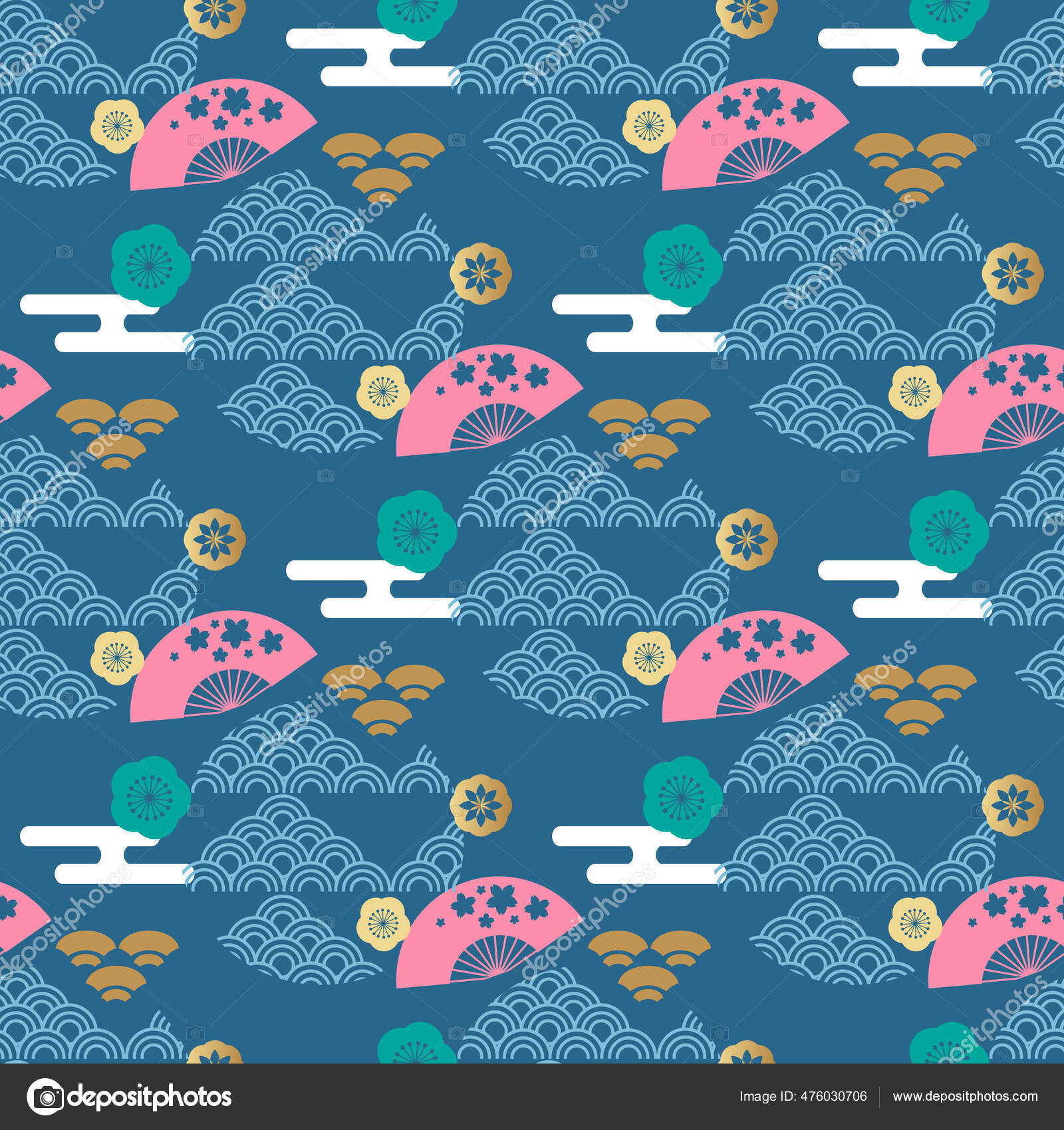 波と美しい日本のシームレスなパターン 日本語 中国語の要素 ベクトルシームレスアジアのテクスチャ 壁紙に印刷するための ストックベクター C Mistletoe
