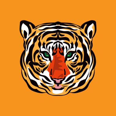 Kaplan ikonu baş silueti, Tiger- sembol 2022. Çizgi film tarzında vektör düz illüstrasyon.