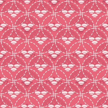 Güzel Japon desenli bulutlar, dalgalar. Japonca, Çince elementler. Vektör dikişsiz Asya dokusu. Paketleme, tekstil, kağıt, kumaş, imalat, duvar kağıtları üzerine baskı yapmak için.