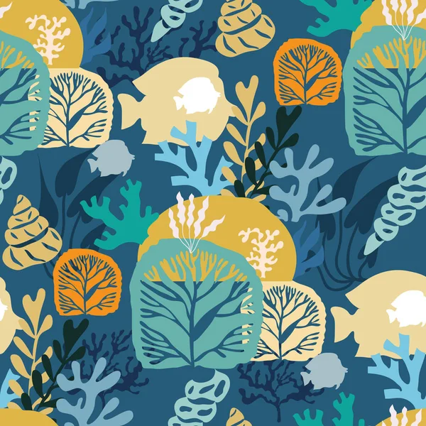 Magnifique Motif Sans Couture Avec Algues Plantes Sous Marines Mer — Image vectorielle