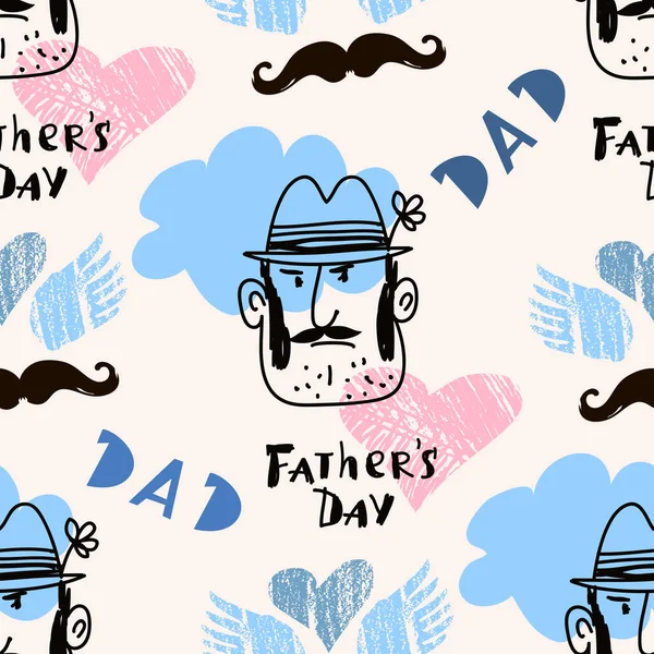 Glücklicher Vatertag Trendiges Doodle Nahtloses Muster Mit Männern Vater Wolke — Stockvektor