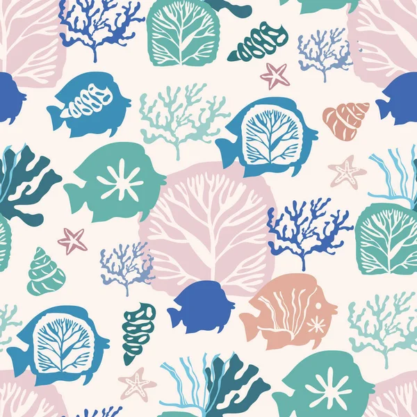 Flore Marine Sous Marine Motif Sans Couture Algues Coraux Algues — Image vectorielle