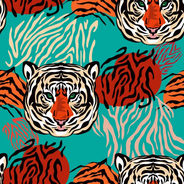 Tiger Schöne Nahtlose Muster Verschiedenen Farben Cartoon Realistischen Flachen Stil — Stockvektor