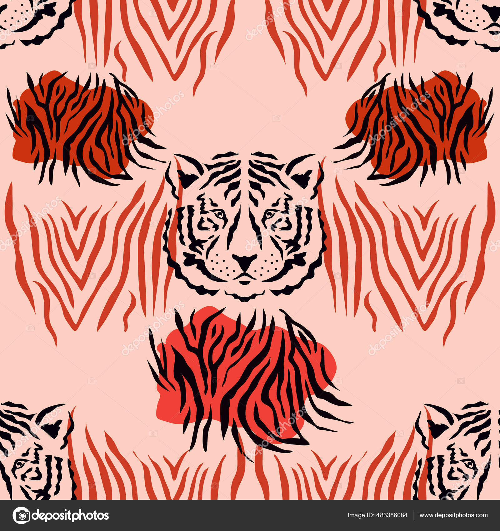Tigre Hermoso Patrón Sin Costuras Diferentes Colores Estilo Plano Dibujos  Vector de stock #483386084 de ©mistletoe, image size:1600x1700