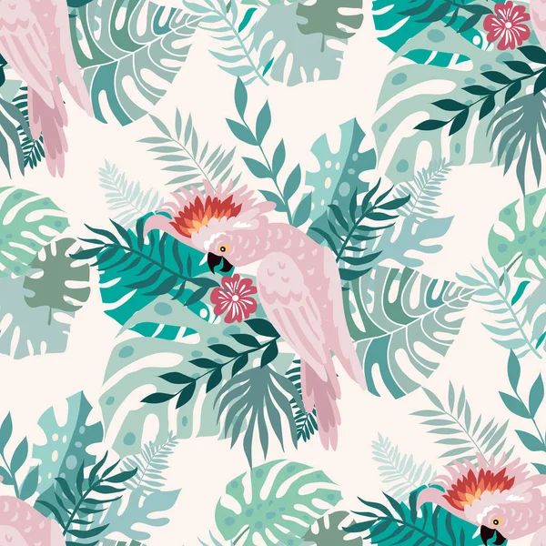 Magnifique Motif Tropical Sans Couture Avec Perroquets Tropicaux Oiseaux Exotiques — Image vectorielle