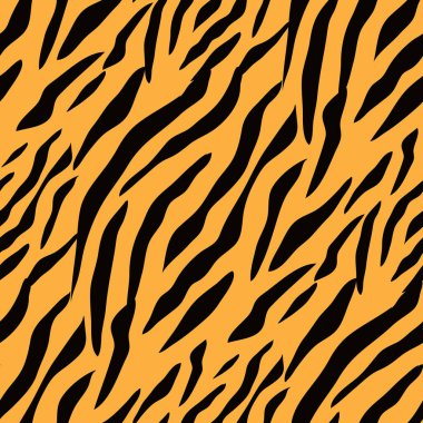 Kaplan, düz çizgi filmlerde farklı renklerde kusursuz desen çizer. Tekstil, kumaş, duvar kağıdı için modern moda deri tasarımı. Safari tarzı. Vektör illüstrasyonu
